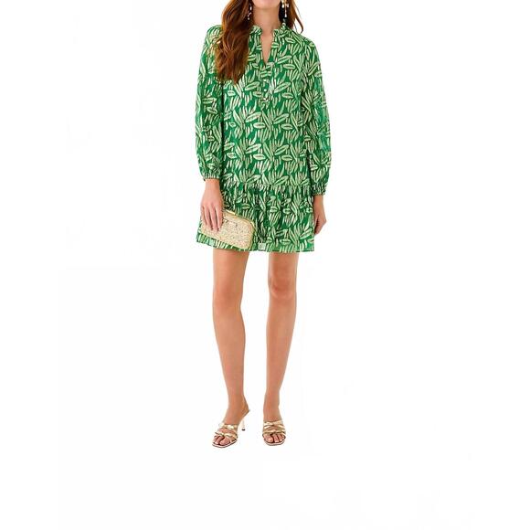 NEW LILLY PULITZER evaline silk popover dress in bamboo green leafy babe - Picture 5 of 5